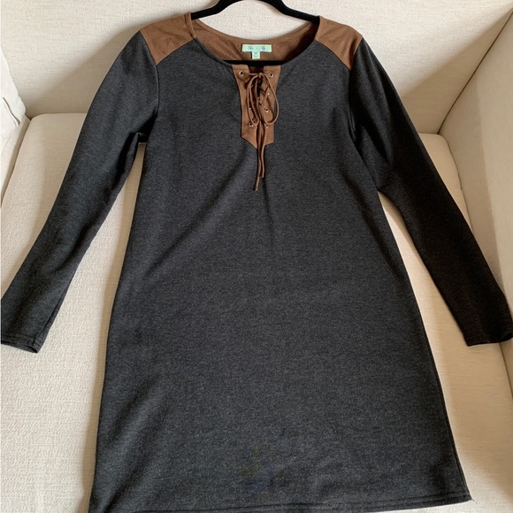 She and sky gray and brown suede dress - Picture 6 of 8